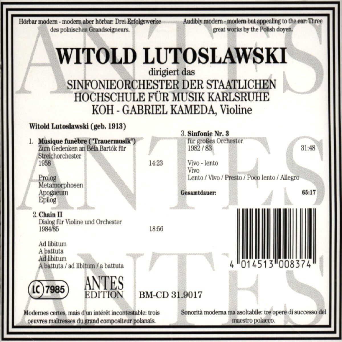 Lutoslowski Dir Lutoslowskiルトスワフスキ(ヴィトルド)　ルトスワフスキ(ヴィトルド)　輸入盤CD_画像2