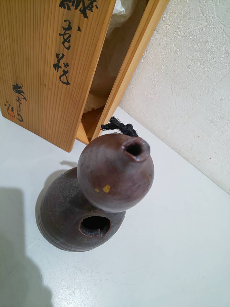 57370★未使用 箱付き 年代物 華道具 茶道具 瓢花瓶 花入れの画像6