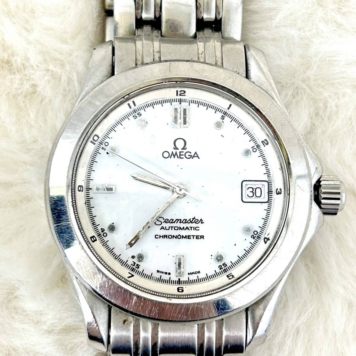 △ジャンク品 OMEGA オメガ Seamaster シーマスター クロノメーター 文字盤白 自動巻 メンズ腕時計 動作未確認/管理030903A12-01260001_画像2