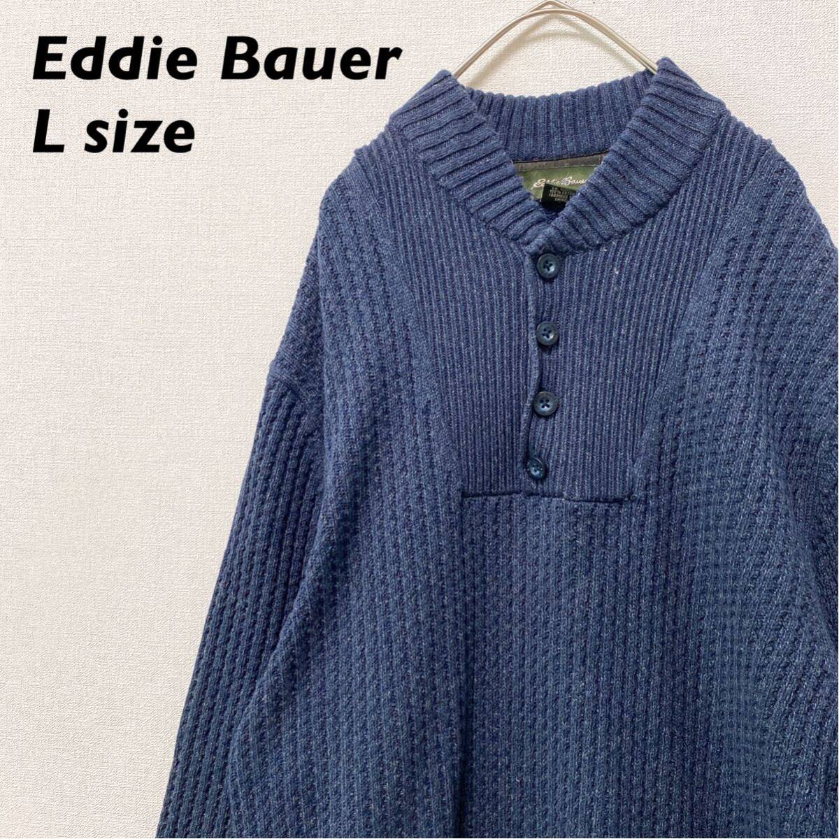 エディーバウアー　ニット　セーター　ヘンリーネック　無地　男女兼用　Lサイズ　Eddie Bauer ユニセックス　大きいサイズ　コットン_画像1