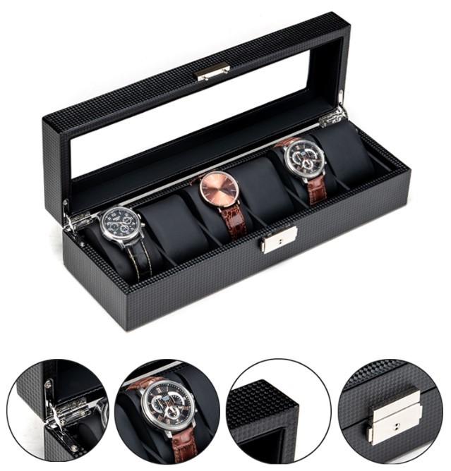  free shipping wristwatch .... black in na- specification! arm clock case storage box display 6ps.@ key attaching collection storage watch case black 