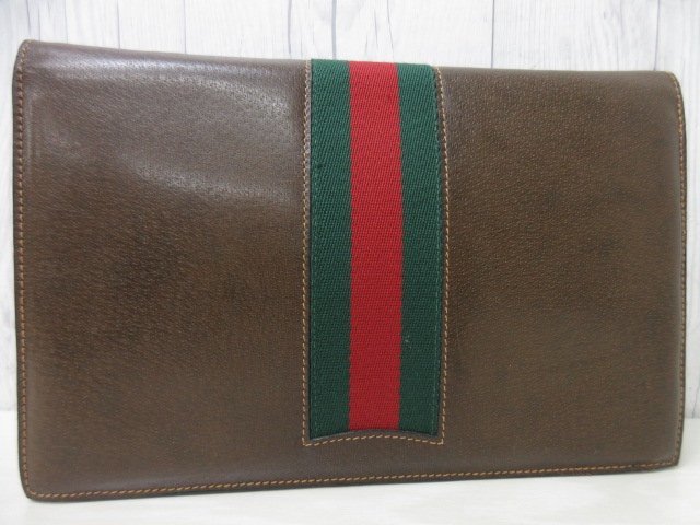 極美品 GUCCI グッチ ヴィンテージ シェリーライン クラッチバッグ セカンドバッグ バッグ レザー×キャンバス 茶 メンズ 69021_画像9