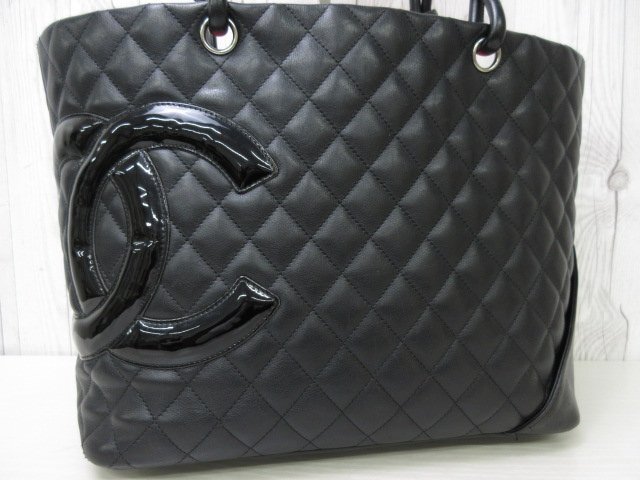 極美品 CHANEL シャネル カンボンライン ココマーク ハンドバッグ ショルダーバッグ バッグ レザー×パテントレザー 黒 69490_画像9