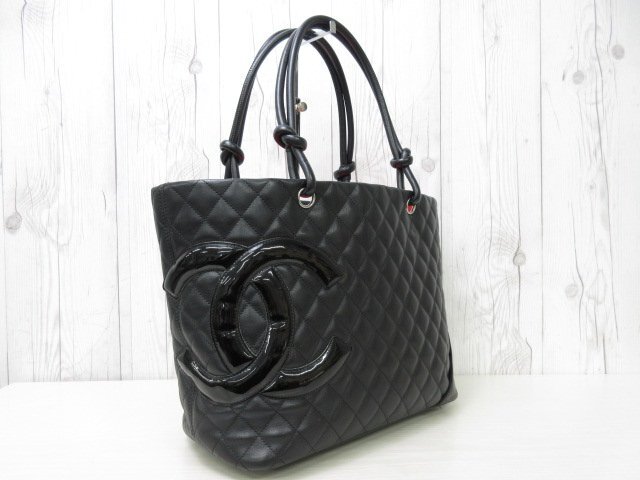 極美品 CHANEL シャネル カンボンライン ココマーク ハンドバッグ ショルダーバッグ バッグ レザー×パテントレザー 黒 69490_画像3