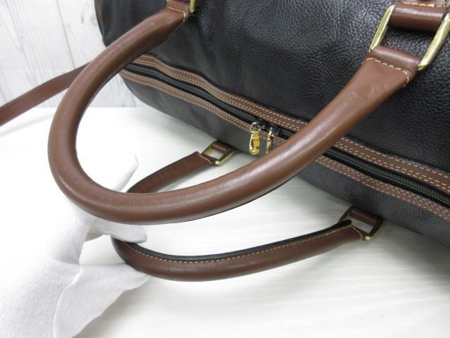  превосходный товар BALLY Bally сумка "Boston bag" сумка на плечо сумка кожа чёрный × чай A4 место хранения возможно 2WAY мужской 69863