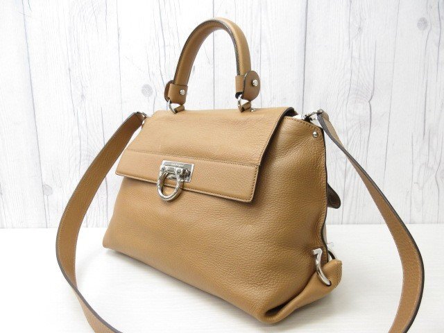 極美品 Ferragamo フェラガモ ソフィア ガンチーニ ハンドバッグ ショルダーバッグ バッグ レザー 茶 2WAY 69740_画像3