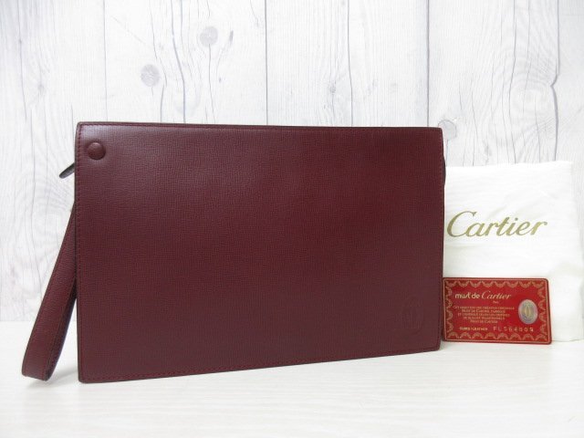 極美品 Cartier カルティエ セカンドバッグ クラッチバッグ ハンドバッグ バッグ レザー ボルドー メンズ 69993_画像2