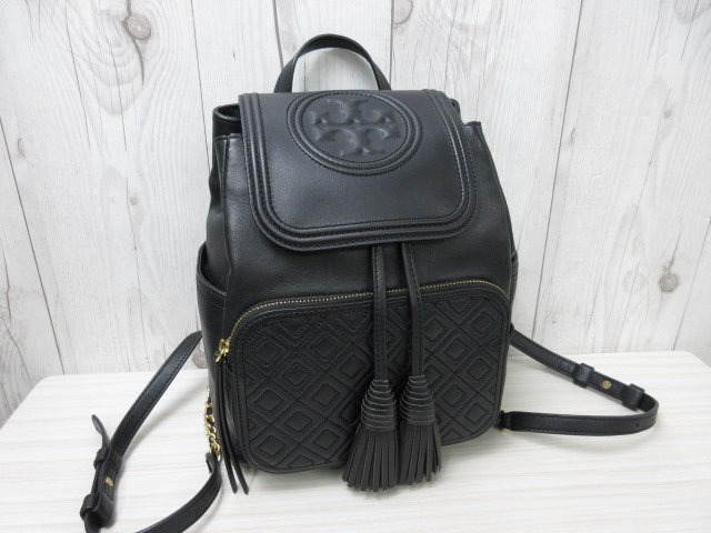 極美品 Tory Burch トリーバーチ リュックサック バッグ レザー 黒 69981_画像2