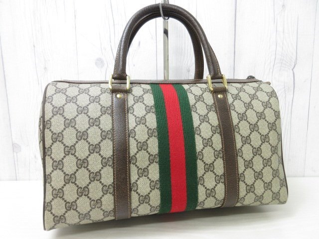 極美品 GUCCI グッチ オールドグッチ GGスプリーム シェリーライン ミニボストン ハンドバッグ バッグ レザー ベージュ×茶 69965の画像3