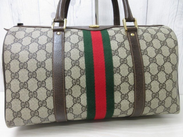 極美品 GUCCI グッチ オールドグッチ GGスプリーム シェリーライン ミニボストン ハンドバッグ バッグ レザー ベージュ×茶 69965の画像9