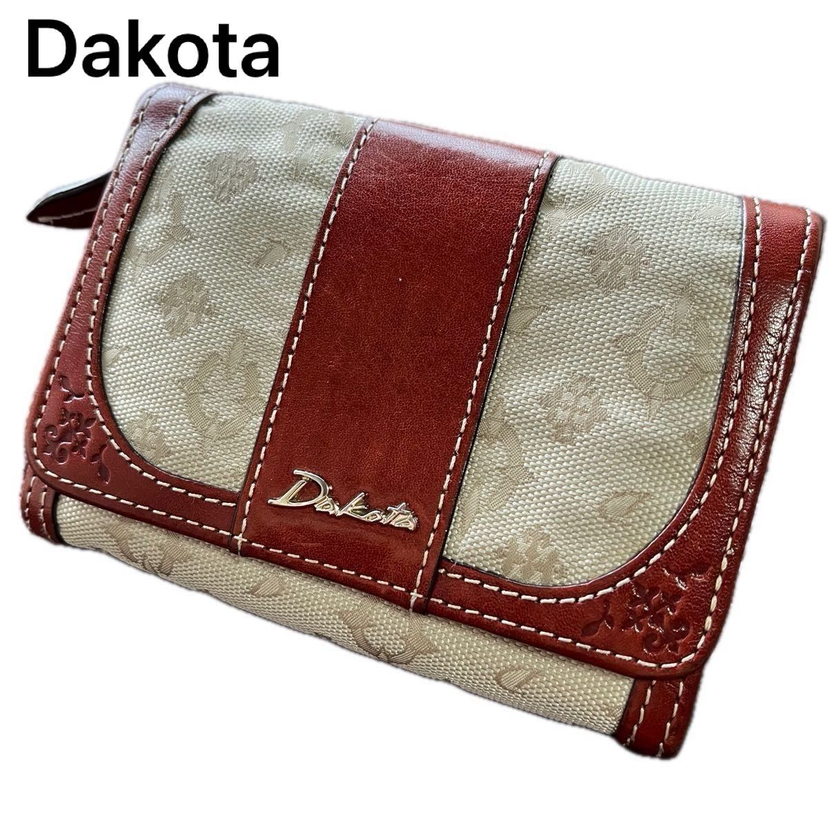 Dakota 二つ折り財布 キャンバス レザー ロゴ 型押し 高級 ブランド オシャレ ダコタ ブラウン ベージュ