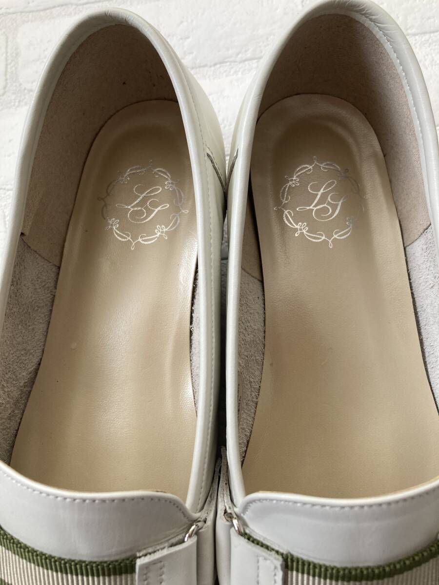 * натуральная кожа Loafer туфли-лодочки женский 22.5 EEE белый сделано в Японии линия ввод каблук 3cm