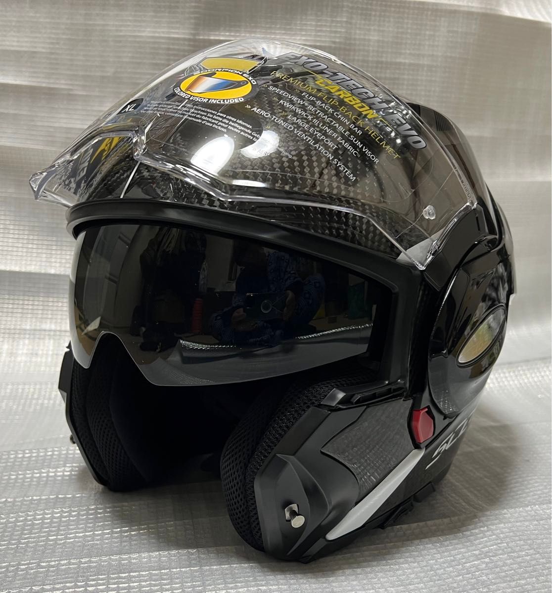 【試着1回】カーボンヘルメット／scorpion EXO-TECH EVO CARBON TOP システムヘルメット