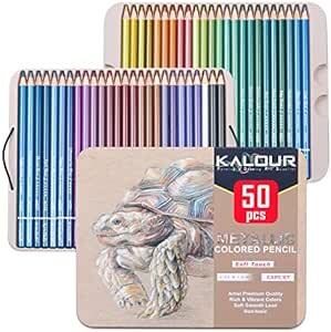 色鉛筆 メタリック 50色セット 金属色 油性 色鉛筆 プロ専用ソフト芯色鉛筆セット 子供から大人、アーティストまで理想的な塗り絵の画像1