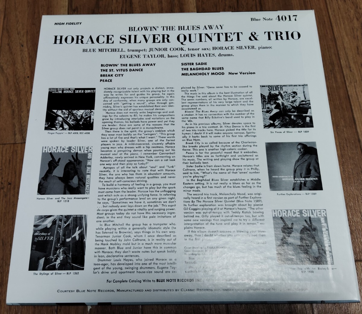 【美品 CLASSIC RECORDS】The Horace Silver Quintet & Trio - Blowin' The Blues Away ホレス・シルバー 200g重量盤 両面深溝・BG刻印_画像2