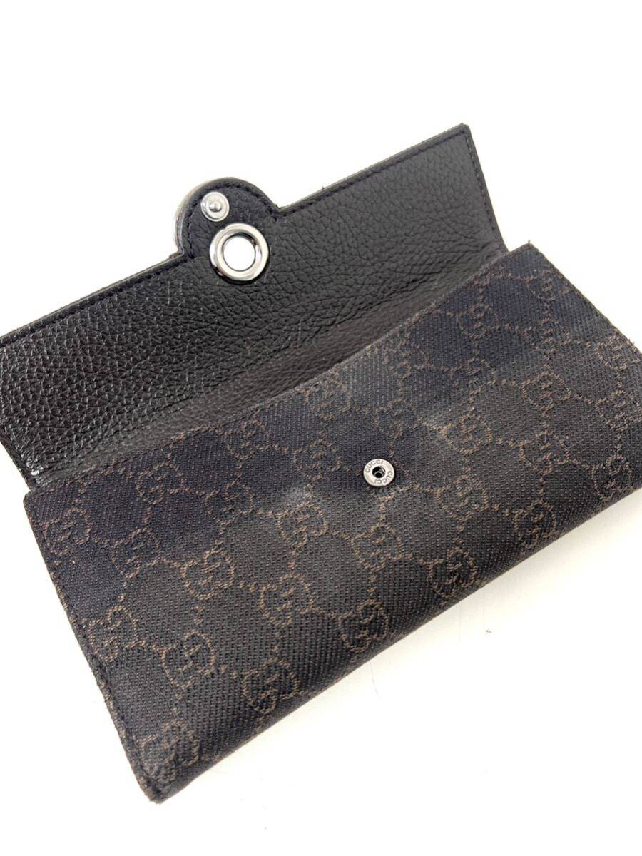 △ 箱付き GUCCI グッチ GGブラックキャンバス 本革 レザー 長財布 デニム Wホック _画像6