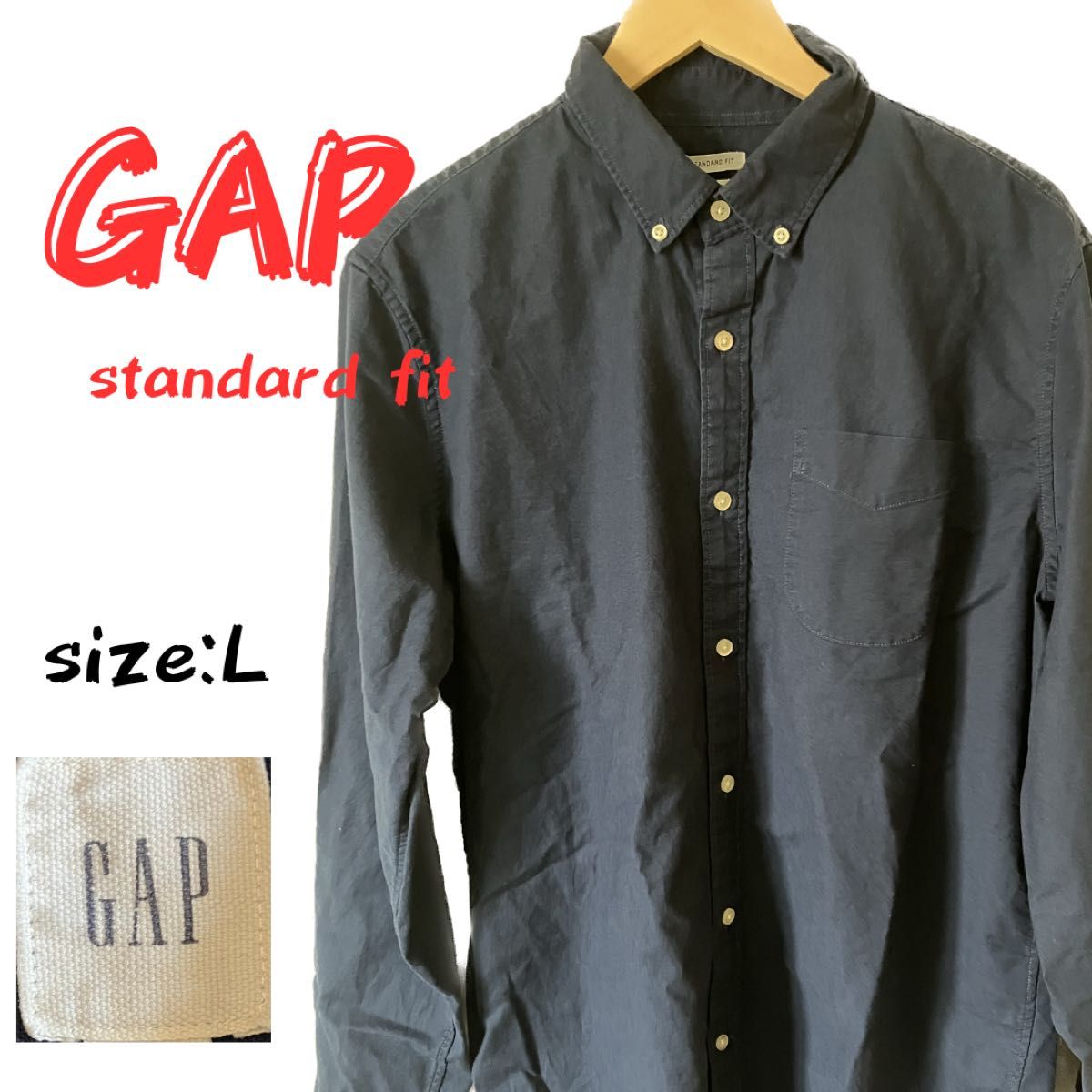 GAP ギャップ シャツ L ネイビー スタンダードフィット 長袖シャツメンズ インナー 春 古着 カジュアルシャツ ワイシャツ