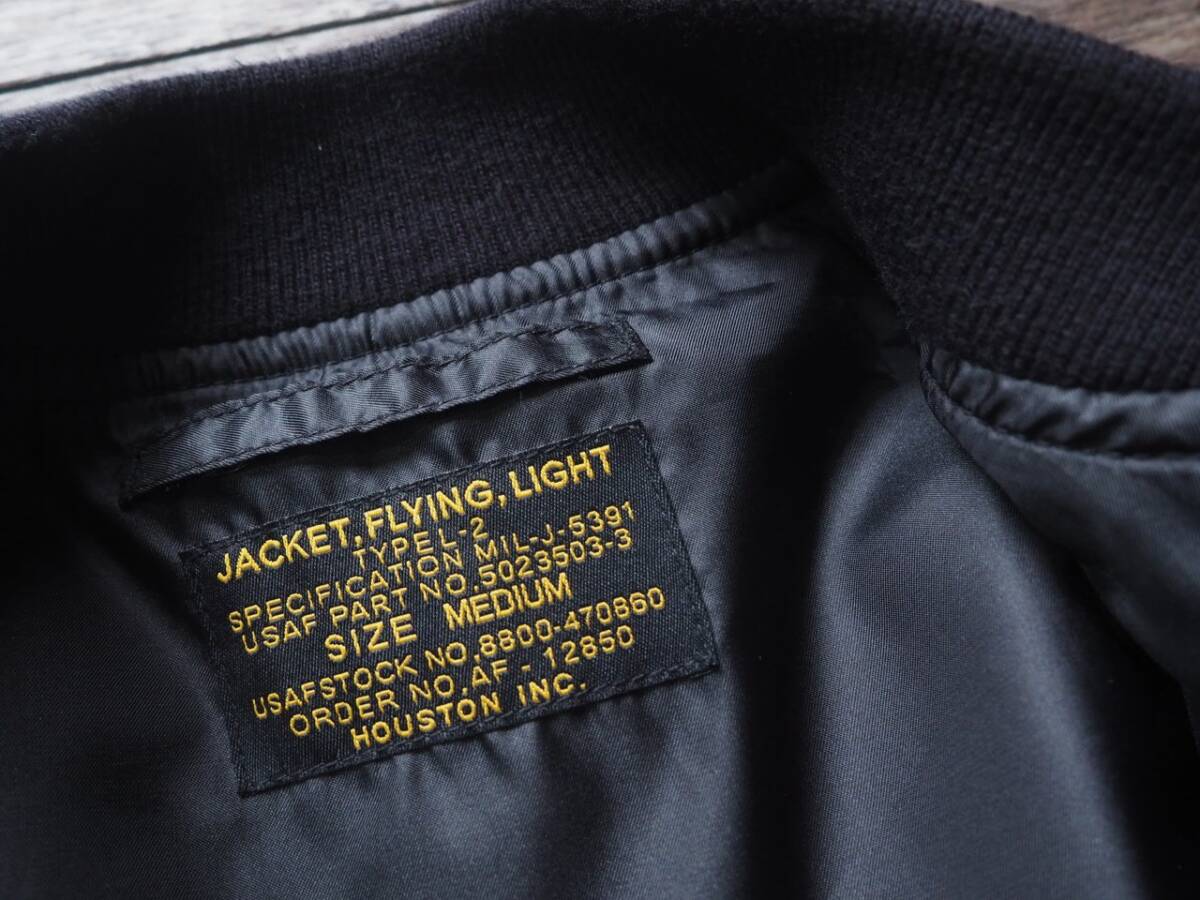 hyu- stone HOUSTON INC. TYPE L-2 flight jacket MEDIUM LIGHT ZONE all black 