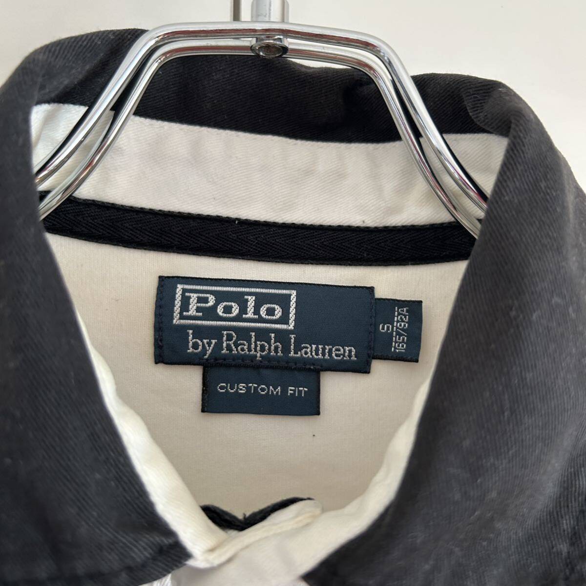 Polo by Ralph Lauren ポロバイラルフローレン カスタムフィット イングランド ラガーシャツ S 刺繍 ホワイト 古着 アーカイブ 大きめ_画像3