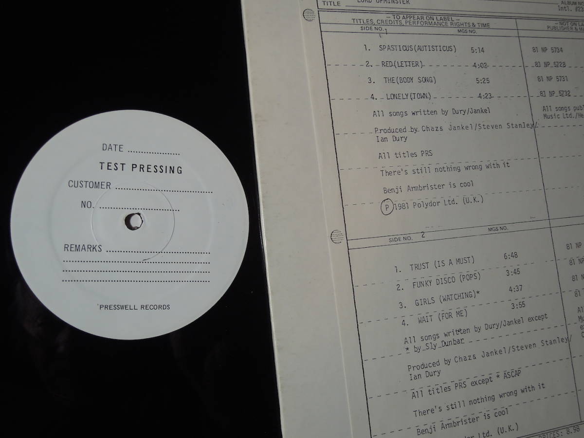 Ian Dury・Lord Upminster US LP Test Pressing_画像2