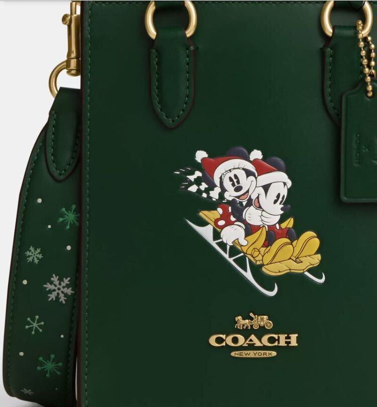 送料込●新品●価82500円 COACH X ディズニー100周年コラボ ミニトートバッグ グリーンA スレッド ノースサウス ミッキーマウス ミニー