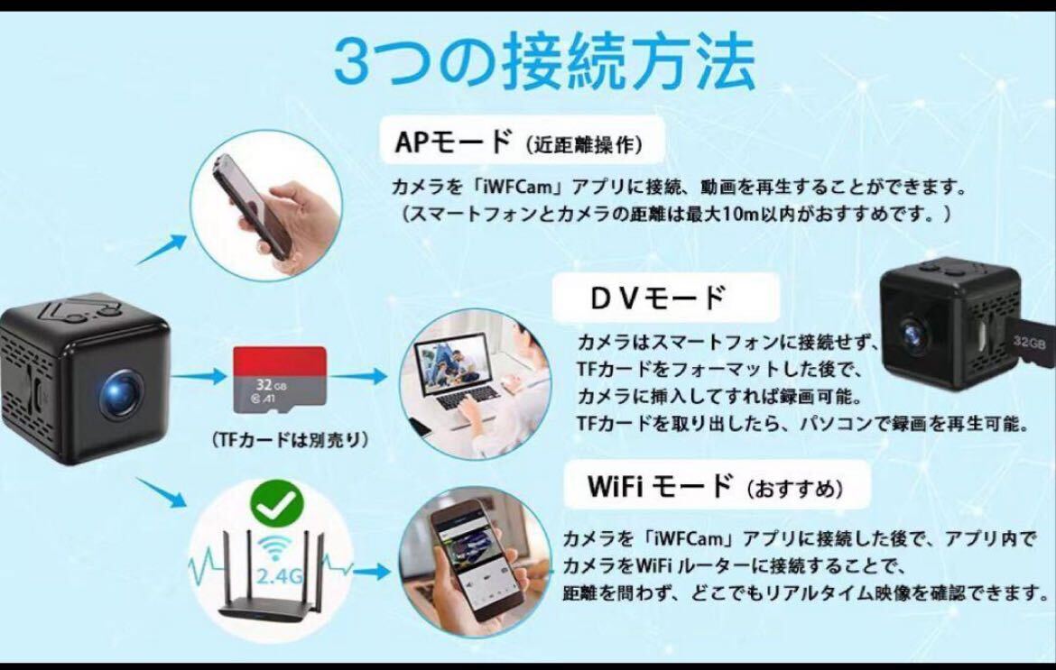 2個セット　小型カメラ 防犯カメラ WIFI機能付き 録音録画 遠隔監視 動体検知 広角 室内防犯カメラ 監視カメラ USB充電 IOS/Android対応