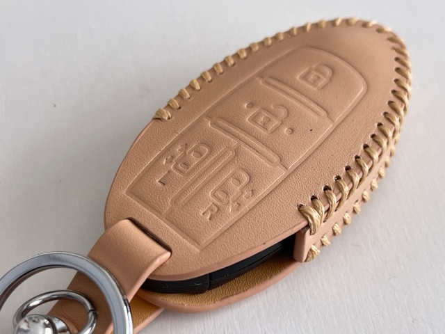  cow leather fits perfectly key case Delica Mini eK cross pace Mitsubishi intelligent key smart key keyless beige color 1