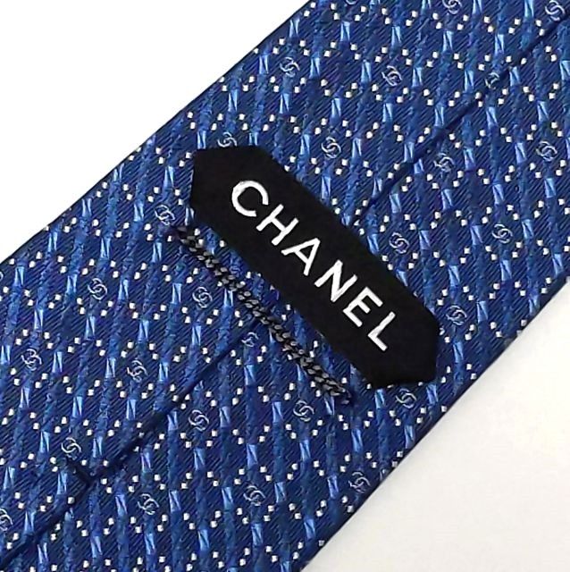 美品★CHANEL シャネル★ロゴ総柄ネクタイ ココマーク シルク ブルー