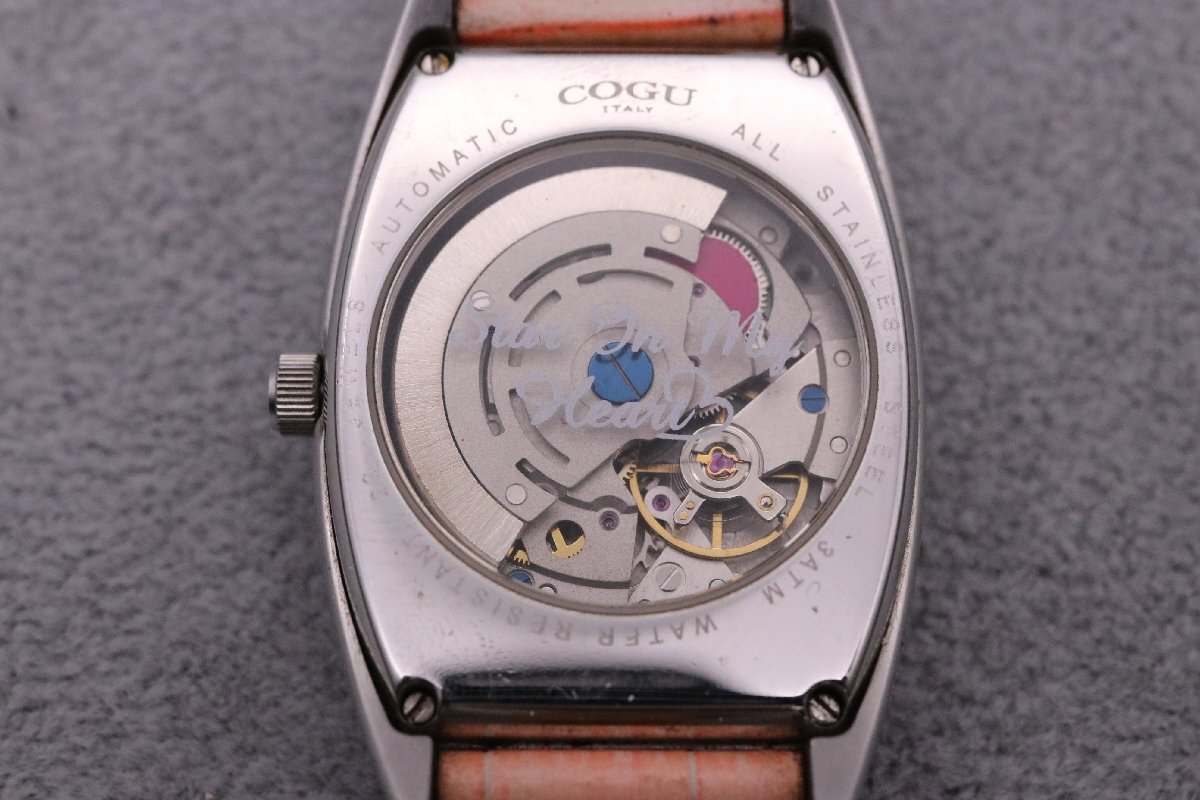 [ used beautiful goods ]COGU ITARY Cogu AT operation self-winding watch wristwatch skeleton reverse side ske analogue Pink Lady -s man and woman use W30×H47×D12[..]