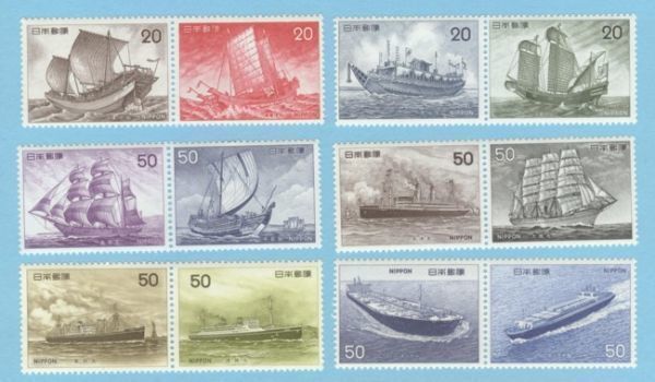 単片揃い 船シリーズ 連刷・六種 12枚・額面480円 1975年～1976年発行 B の画像1