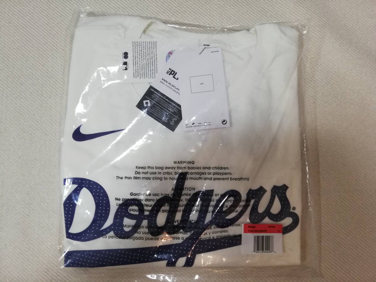 新品未使用! MLB公式 ナイキ LAドジャース 大谷翔平 ネーム&ナンバーTシャツ #17 Lサイズ ホワイト 白 フォログラムシール付 NIKE OHTANI