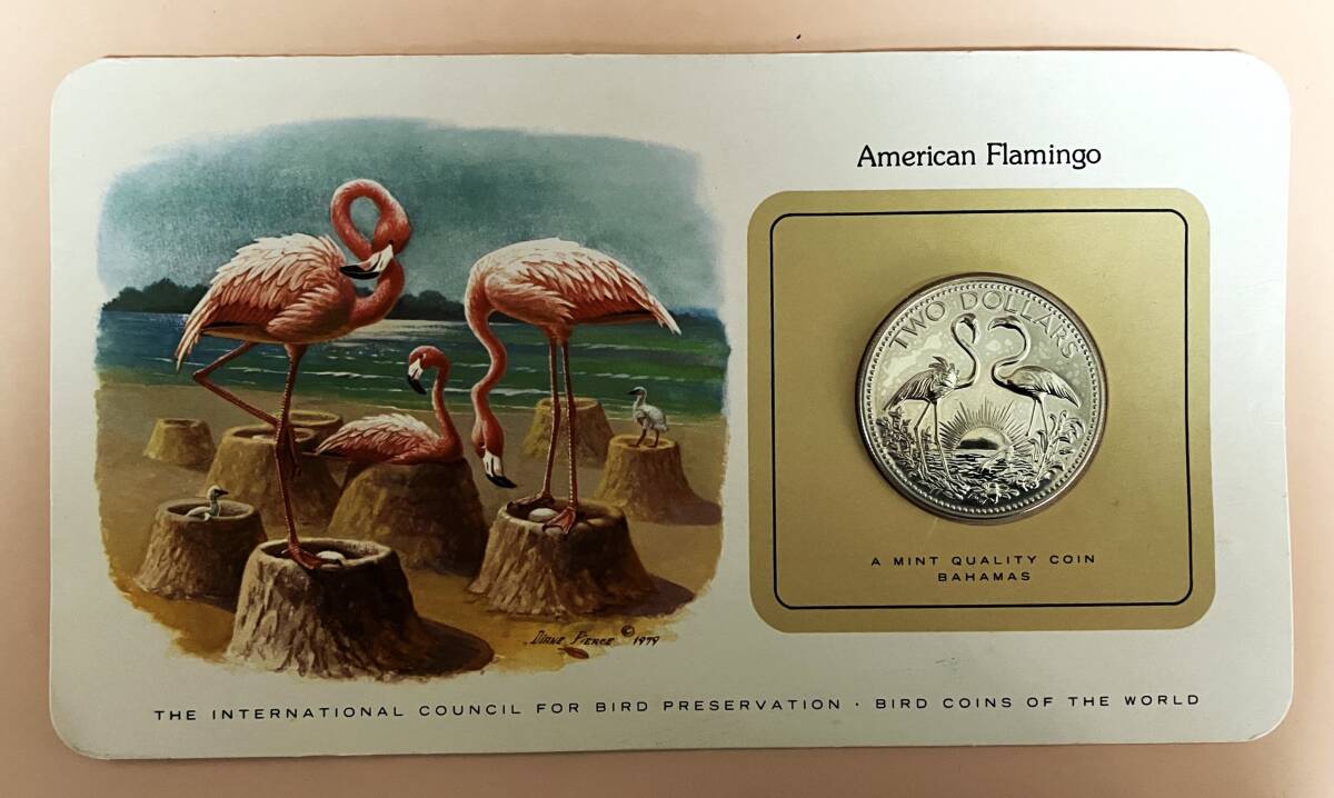 ●世界の記念コイン●世界の鳥コレクション（アメリカフラミンゴ）　２ドル硬貨　１セット●ｔz910_画像1