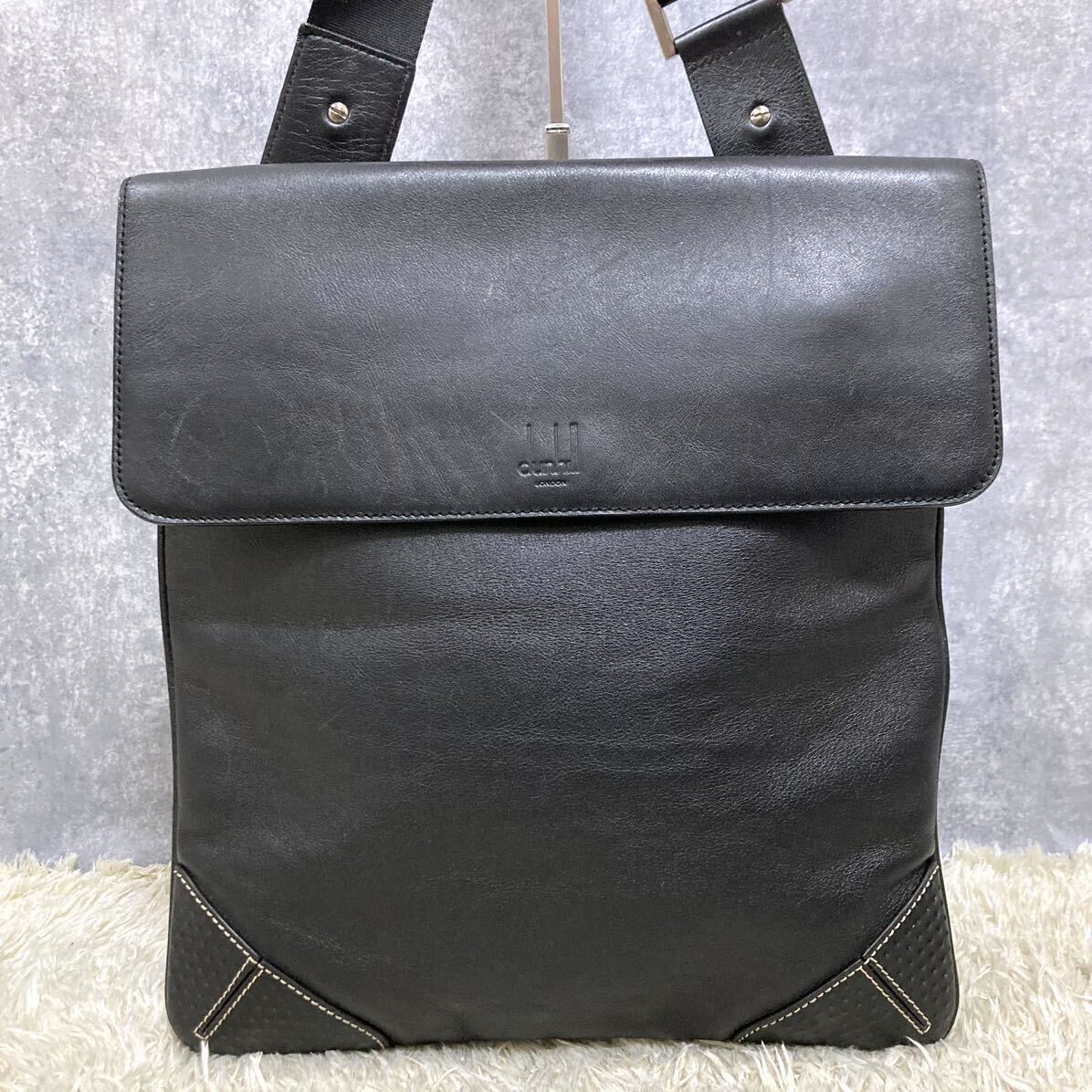 1 jpy ~ beautiful goods Dunhill Dunhill shoulder bag mesenja- business diagonal .. leather black original leather fine quality casual sakoshu