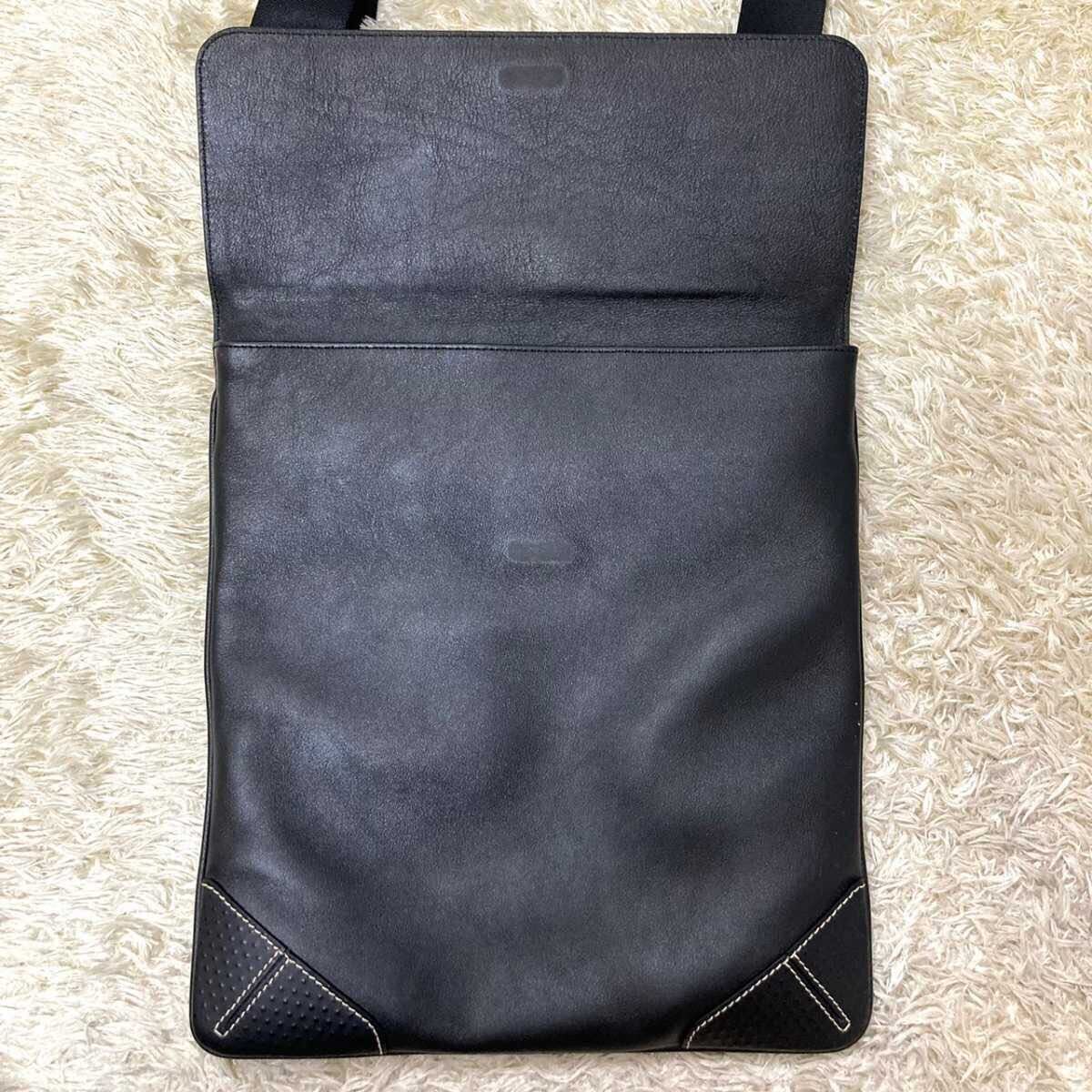 1 jpy ~ beautiful goods Dunhill Dunhill shoulder bag mesenja- business diagonal .. leather black original leather fine quality casual sakoshu