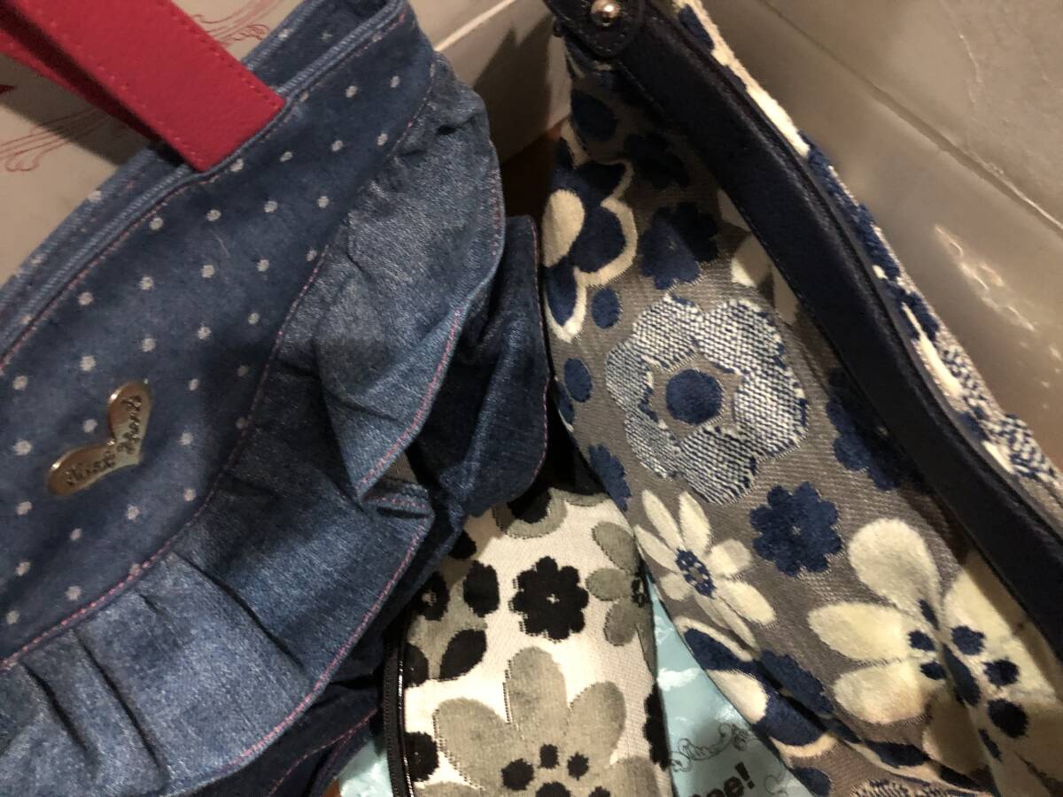  раковина Be роскошный 4 позиций комплект 1 иен ~! Denim лоскутное шитье рисунок Polka dotsu сумка + редкий голубой Margaret сумка + Mini сумка др. не использовался очень красивый товар 