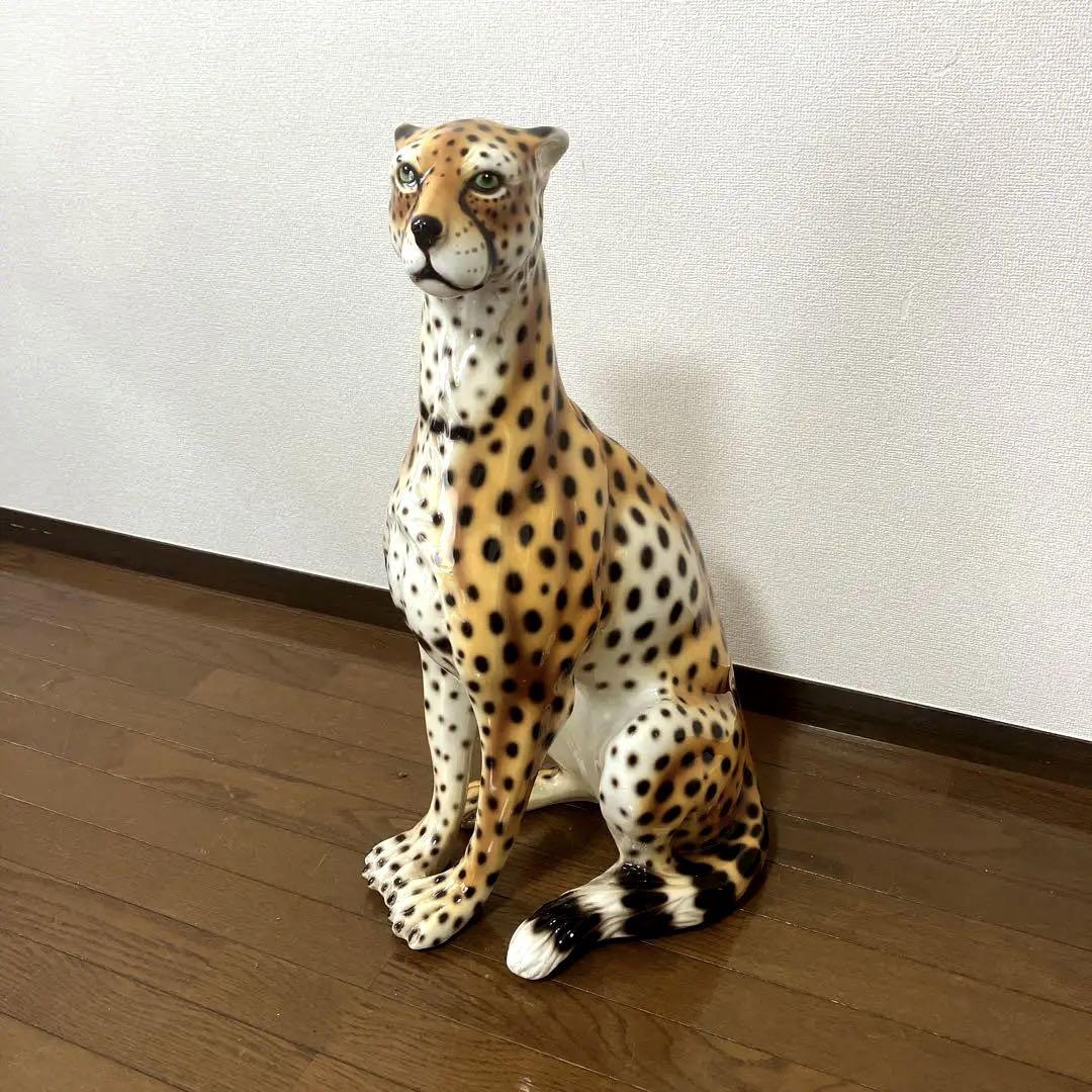 大迫力 特大 チーター 置物/オブジェ 陶器製 全高約75㎝ ITALY 大迫力 特大 チーター 置物/オブジェ 陶器製 全高約75㎝ ITALY