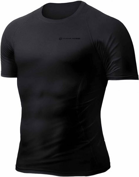 IWAMA HOSEI 岩間縫製 コンプレッションウェア メンズ 半袖 アンダーウェア 加圧シャツ Tシャツ 男性用 インナー 丸首 ブラック 黒 M 22_画像1