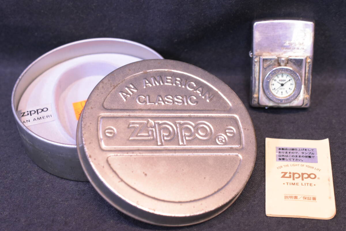 ZIPPO/Zippo/ジッポー/オイルライター/BRADFORD.PA/缶ケース付/XIII/時計/火花確認済/UPQ2015の画像1