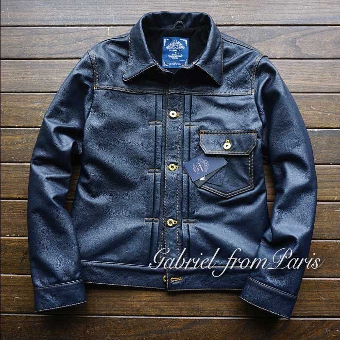 18 ten thousand # rare new work Gabriel cow leather indigo highest grade napa leather G Jean Rider's leather jacket UNION MADE 506 Type /34/S