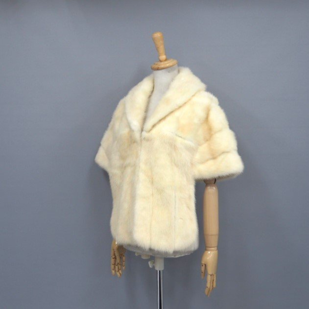  beautiful goods [ collar : up hair -*Y1000~ ] high class fur white mink * large size shawl rare dress length :40cm lining protective cover attaching cream *T918T