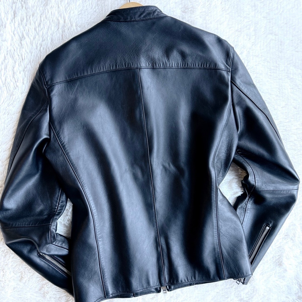 【極上のラムレザー】極美品！ LIDNM シングルライダース ジャケット 羊革 ブラック 黒 日本製 メンズ シープスキン リドム Mサイズ 羊皮の画像6