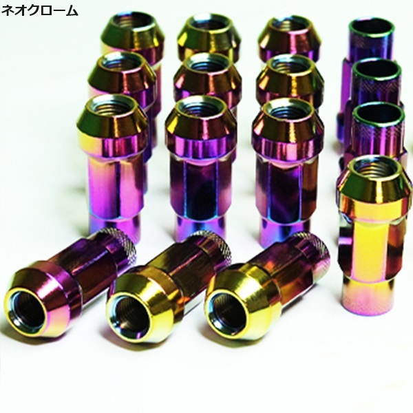 45mm ホイールナット レーシング スチール 16個 ネオクローム P1.5 貫通ナット 17HEX 6角 ロングナット jdm usdm スタンス ヘラフラ_画像2