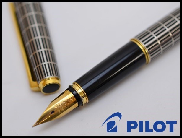 良品 PILOT 万年筆 デラックスアミメ 格子柄 蝕刻 ペン先18K-750 F パイロット 日本製_画像1