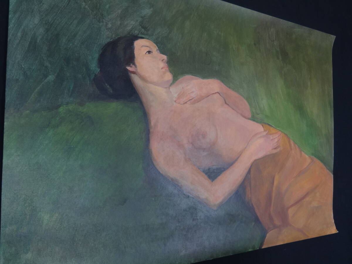 【模写】 岡田三郎助　横臥裸婦　1930年頃　油彩画　紙本著色 ・額縁無し・洋画・写真やコピーではなく人が描いた絵・os02c_画像3