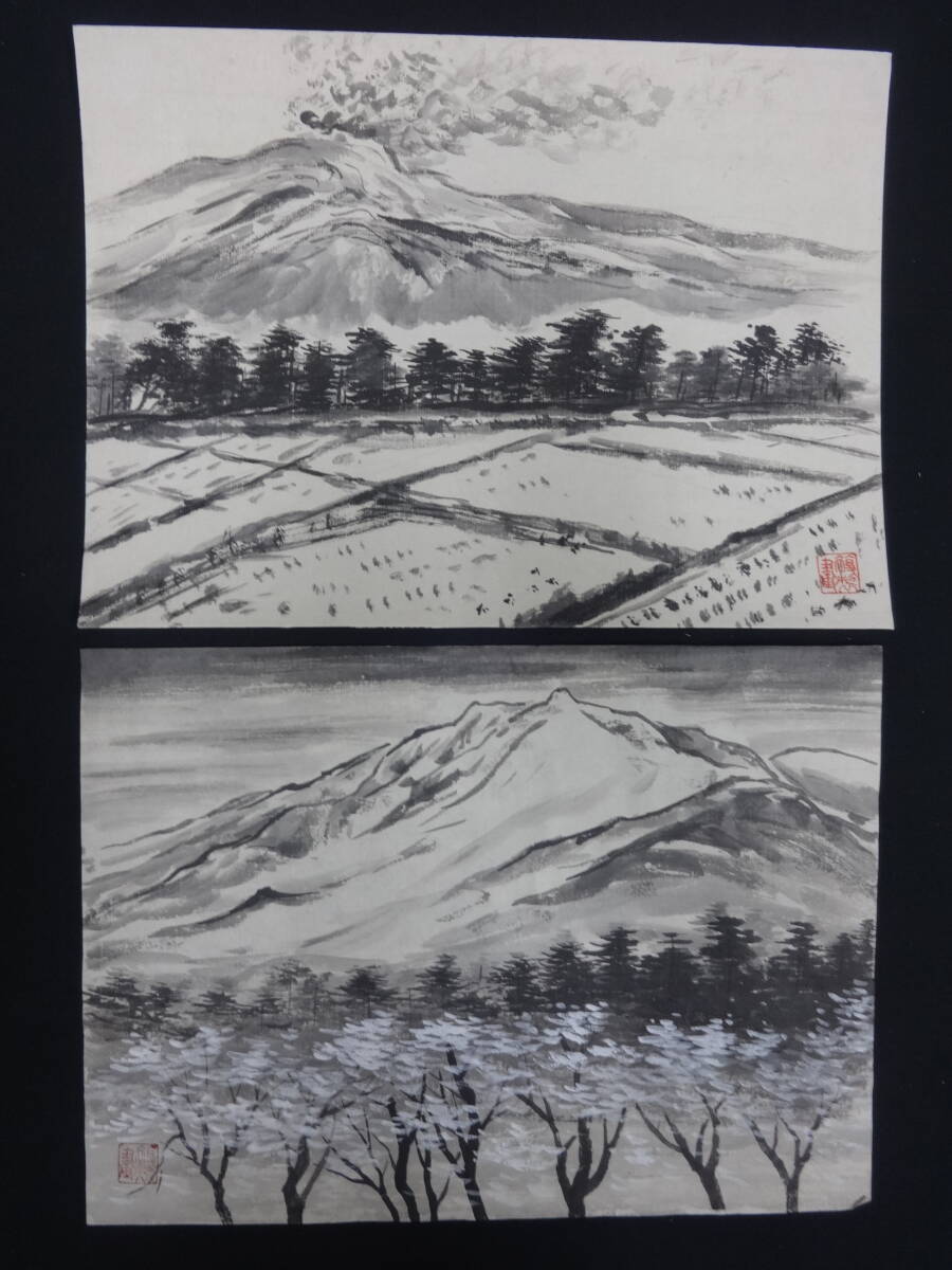 【模写】 東山魁夷 風景画 二枚 水墨画 紙本著色 ・額縁無し・日本画・写真やコピーではなく人が描いた絵・hk04q_画像1