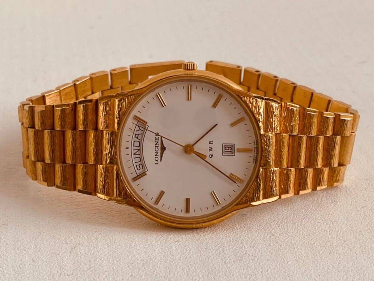 Longines ロンジン QWR Day Date Men’s メンズ quartz QZ クォーツ クオーツ watch 腕時計 18K PG Gold filled 金張り 稼働中の画像2