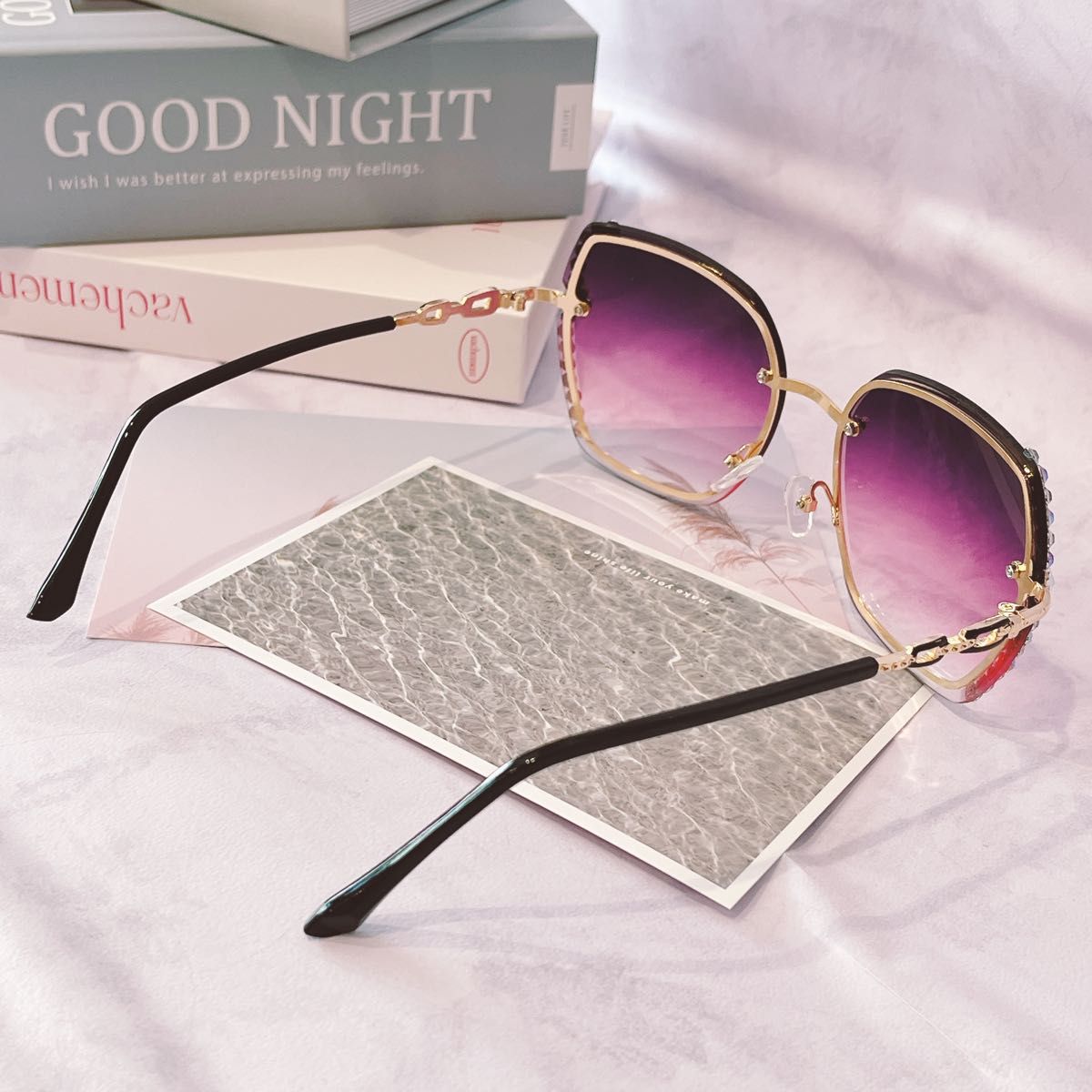 サングラス レディース ラインストーン グラデーション ピンク 紫 UVカット メガネ 眼鏡