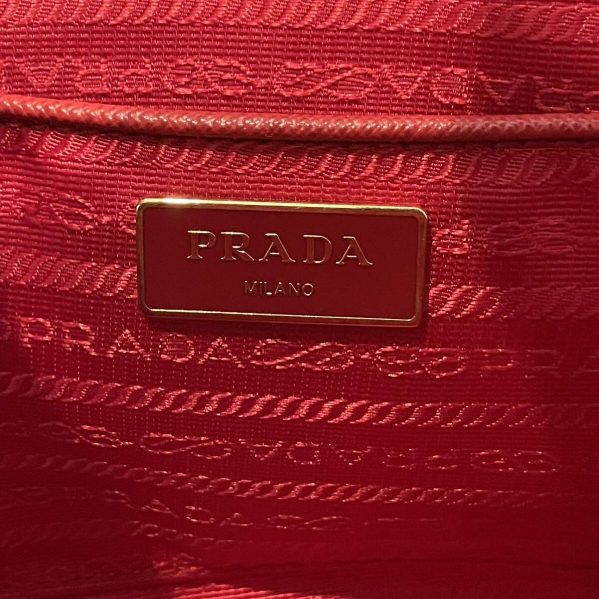 プラダ PRADA サフィアーノ ミニボストン ハンドバッグ バイカラー 赤 レザー の画像9