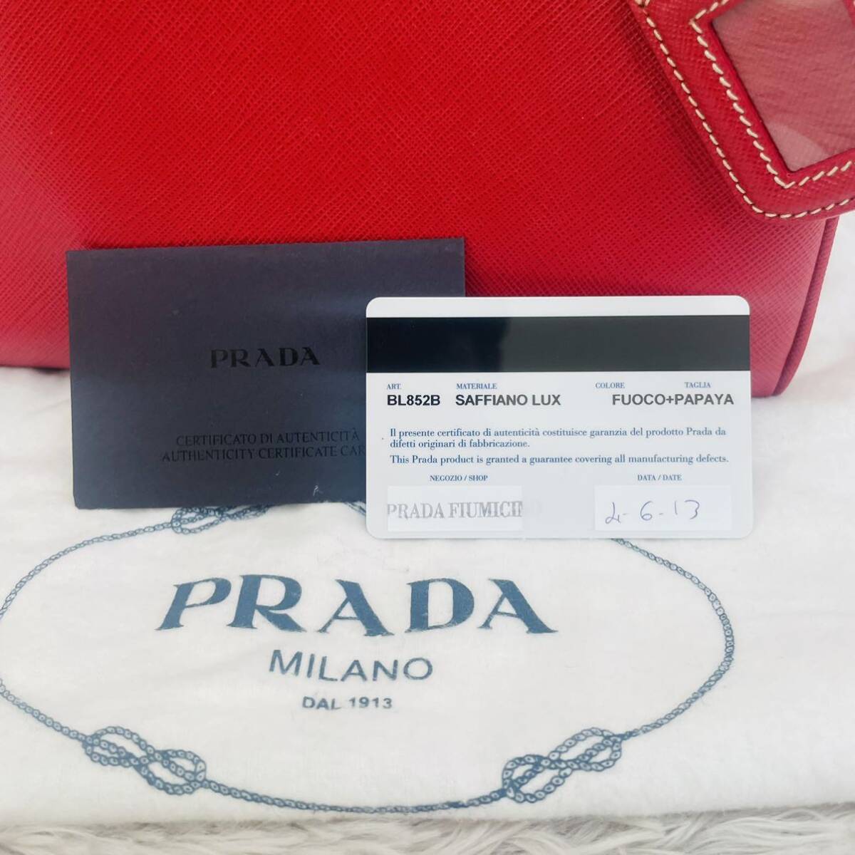 プラダ PRADA サフィアーノ ミニボストン ハンドバッグ バイカラー 赤 レザー の画像10