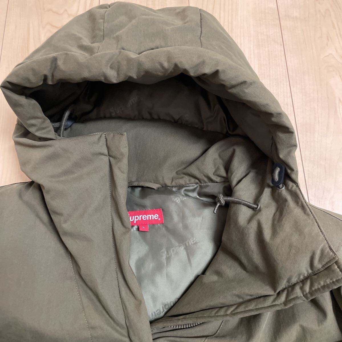 2022SS Supreme Cotton Hooded Down Pullover Olive L シュプリームオンライン購入品 中古_画像4
